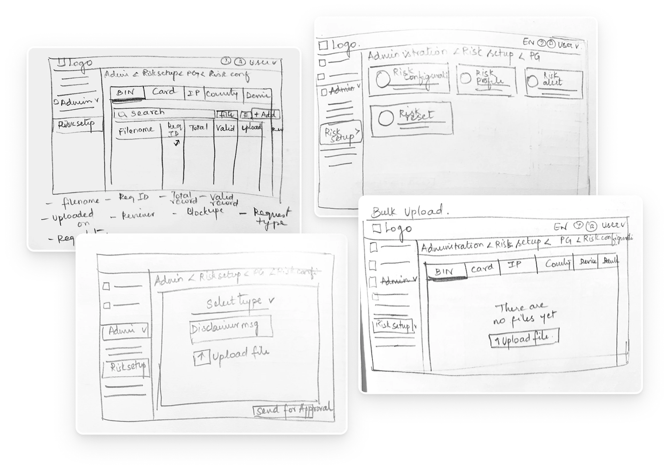 Low-fidelity wireframes showing the payment flow design and structure