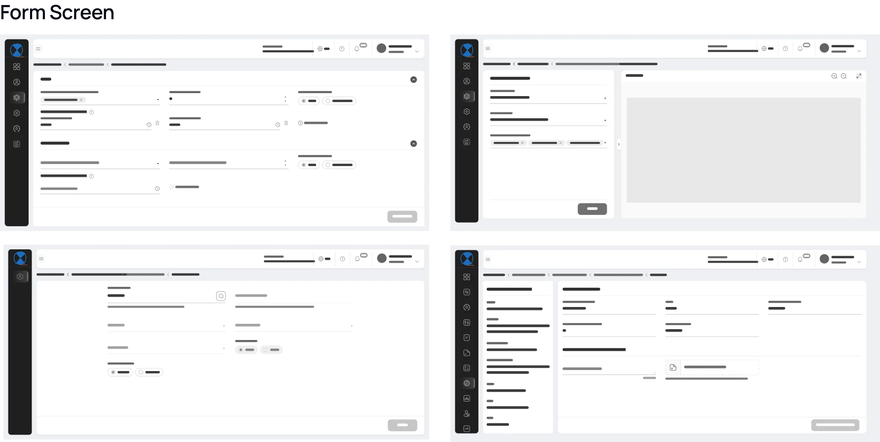 Form screen wireframes