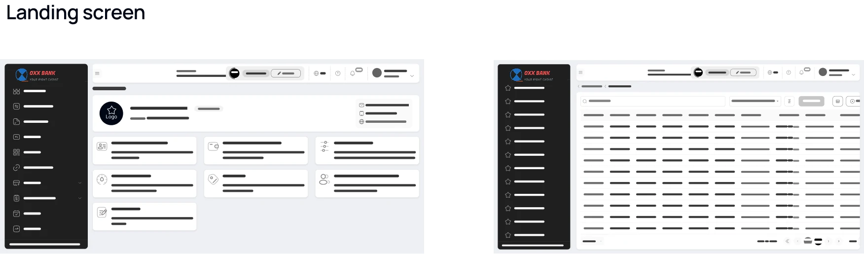 Landing screen design