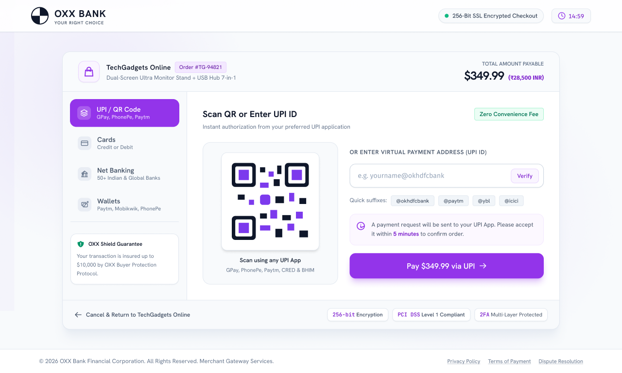 OXX Payment Method Selection – Secure payment gateway checkout